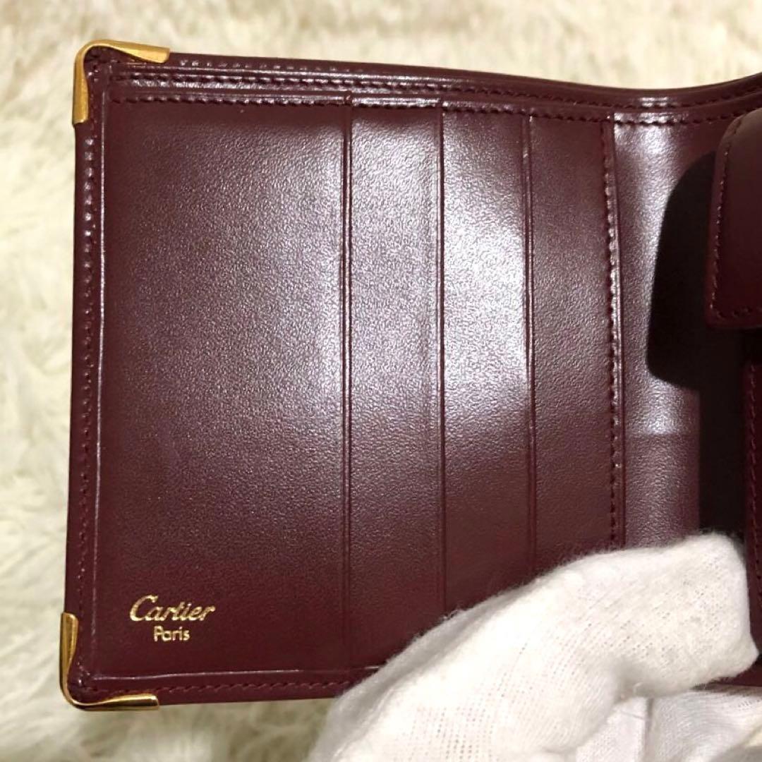 未使用✨カルティエ　 レザー　二つ折り財布 マストライン ボルドー系