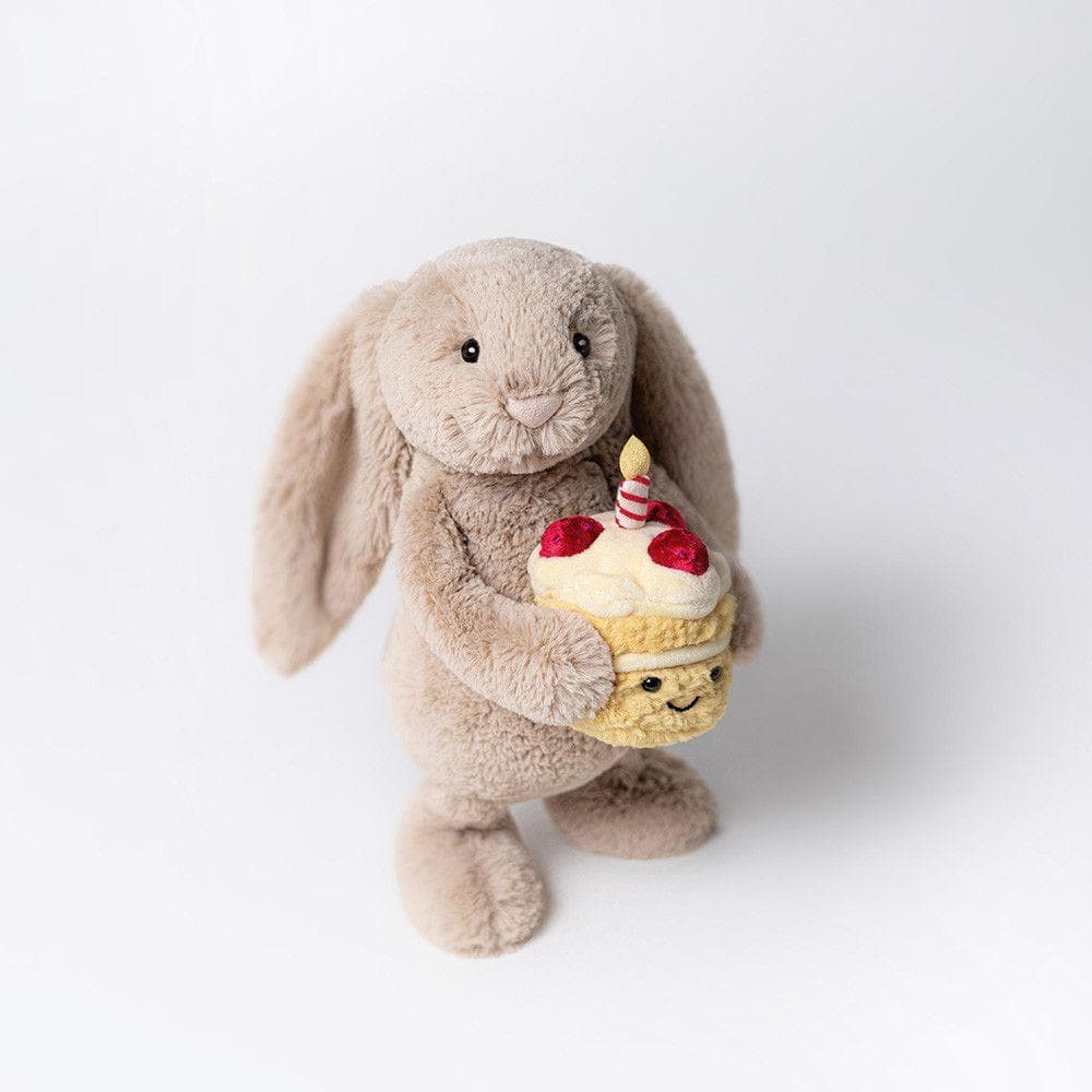 新品　ジェリーキャット　バシュフルバニーベージュ　誕生日ケーキ　ぬいぐるみ　袋付