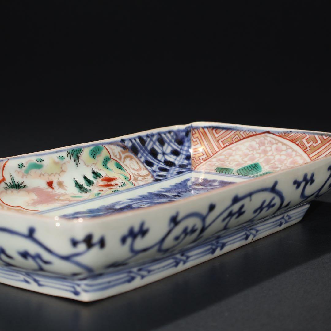 伊万里金襴手　花文長皿　骨董　古伊万里　R0229w3ダB