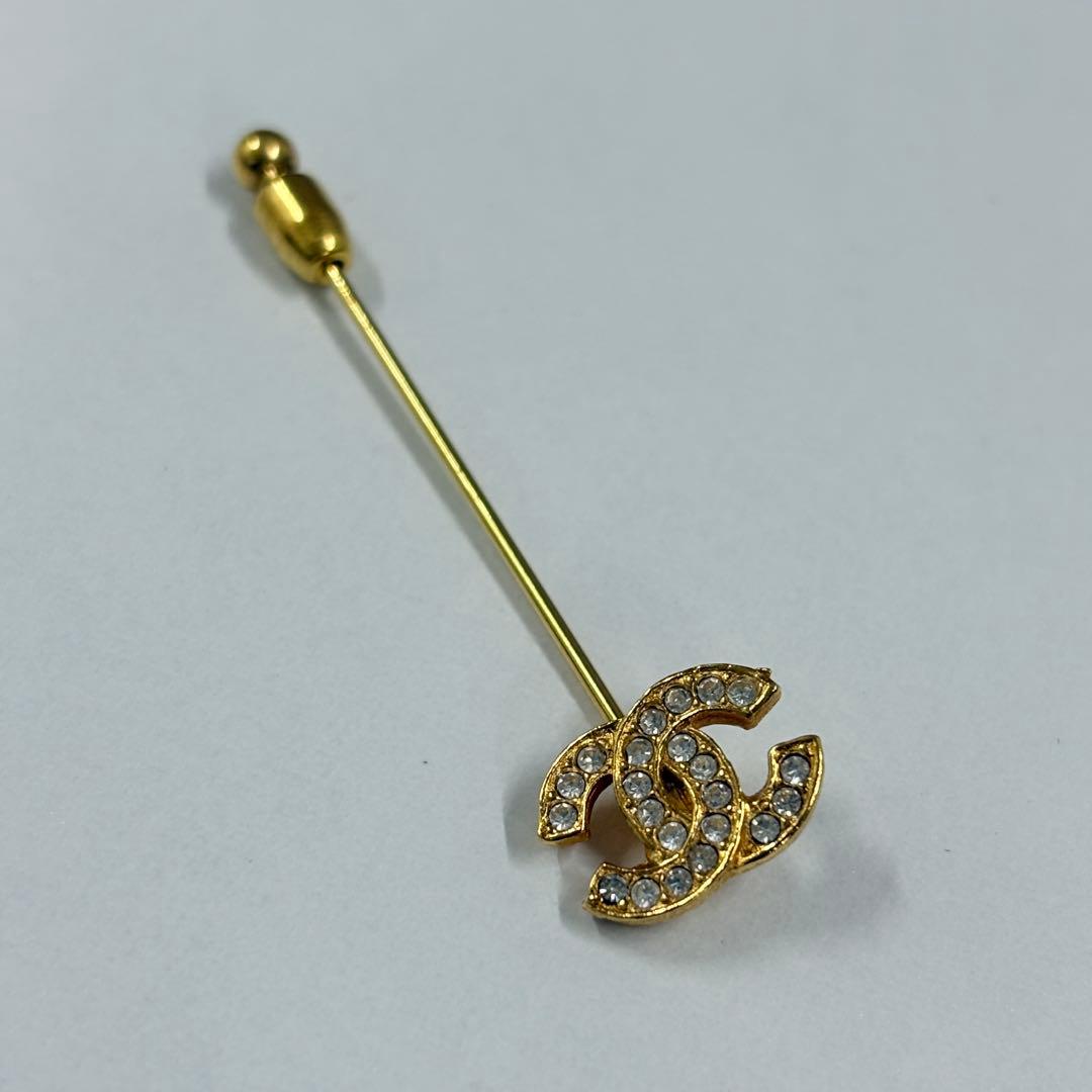 美品 CHANEL シャネル ピンブローチ ココマーク ゴールド ラインストーン