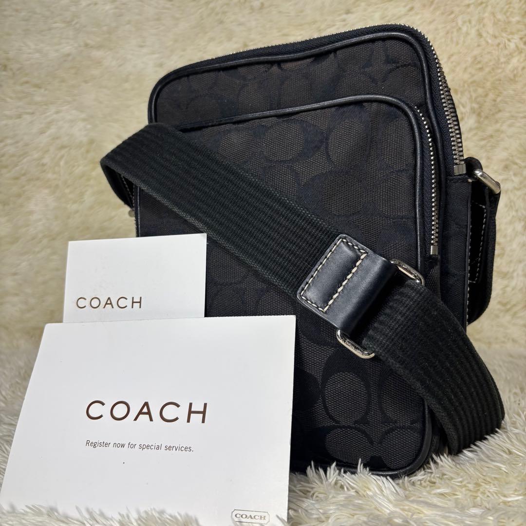 【美品】COACH　シグネチャー　ショルダーバッグ　斜め掛け　ブラック　4270