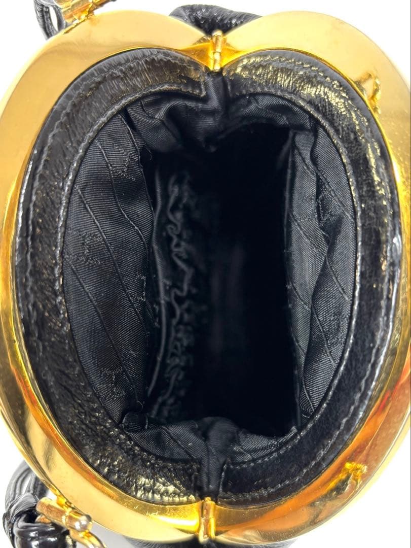 濱野（HAMANO） ハンドバッグ　サンピエトロ　がま口　ビジューストーン　黒