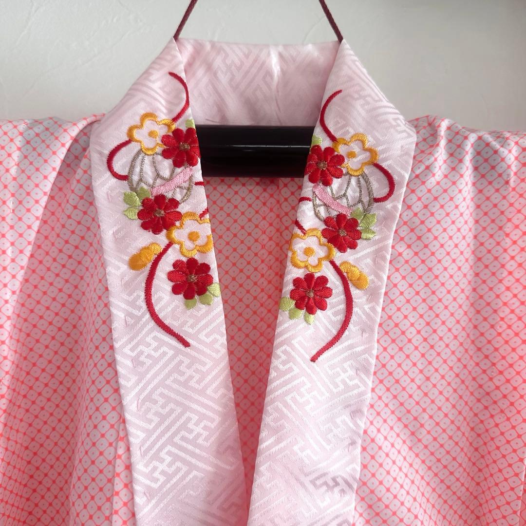 美品 七五三 三歳 女の子 正絹 赤 花柄 豪華お着物・長襦袢セット