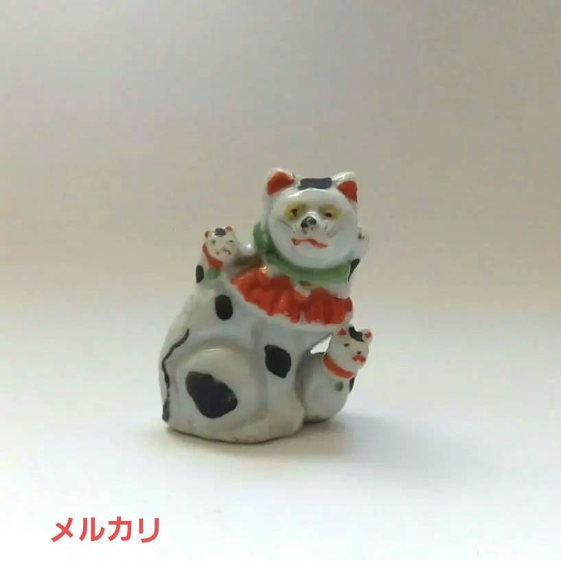 招き猫　磁器人形　レトロアンティーク人形　縁起物　親子猫
