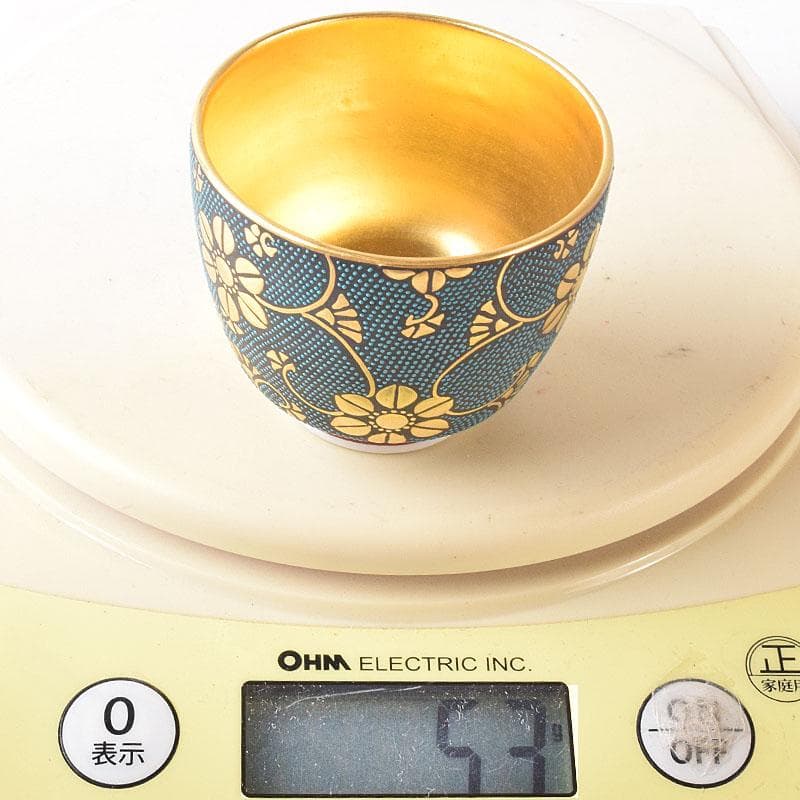 九谷焼　中田錦玉作　青粒金彩　ぐい呑　酒盃　共箱　V　R8386