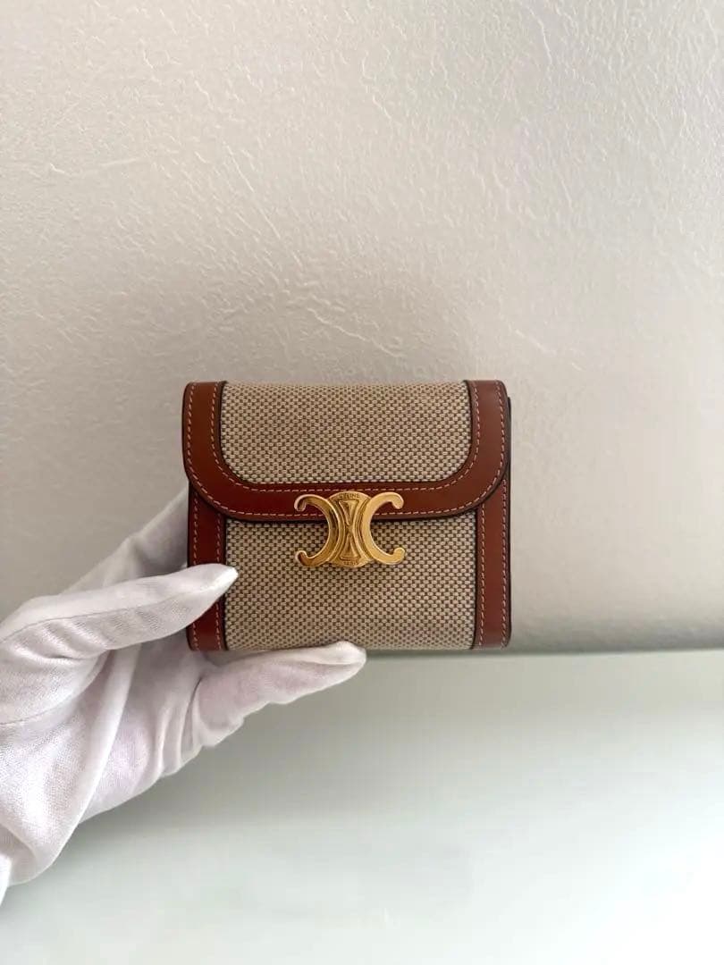 CELINE 三つ折り財布 ベージュ/ブラウン