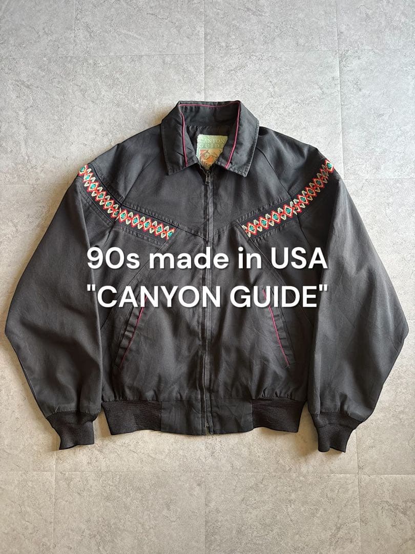 90s USA製 CANYON GUIDE ネイティブ柄ジャケット 短丈ブラック