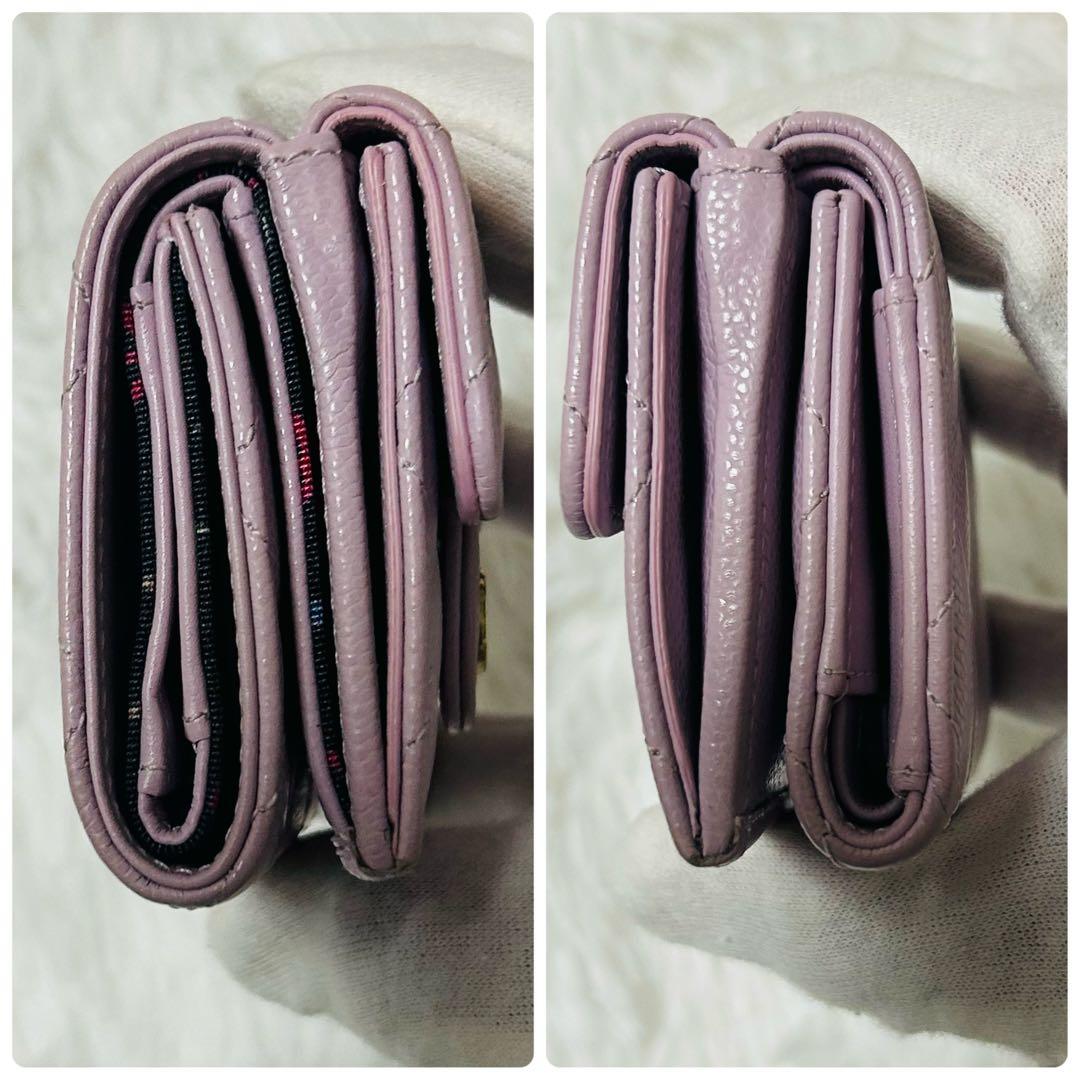 CHANEL シャネル レザー ミニウォレット 三つ折り財布 ピンク