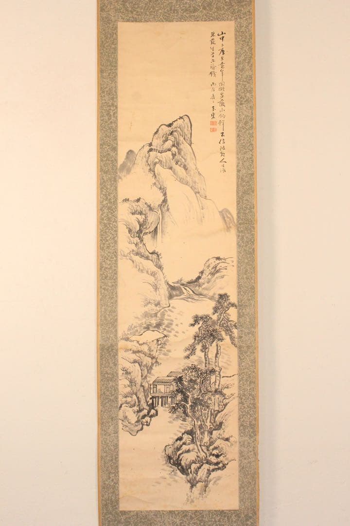 No5064 掛軸　五日市玉東　山水画賛　紙本　南画　日本画　古美術　送料無料