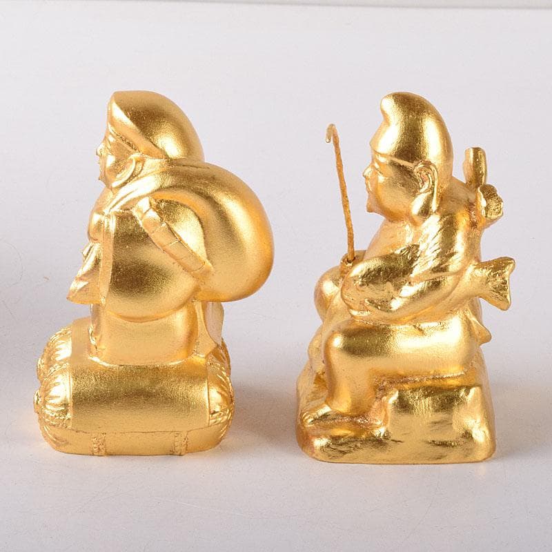 彫刻家　富永直樹作　銅鍍金　大黒天　恵比須像　七福神　2点　共箱　V　7606