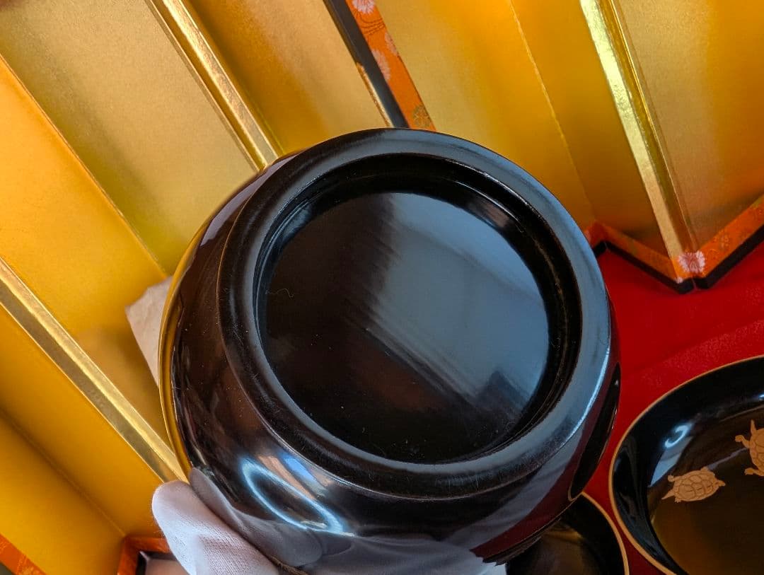 明治時代 輪島塗 金蒔絵 椀 2客 鶴亀 お正月用 木製 汁椀 菓子椀 漆器