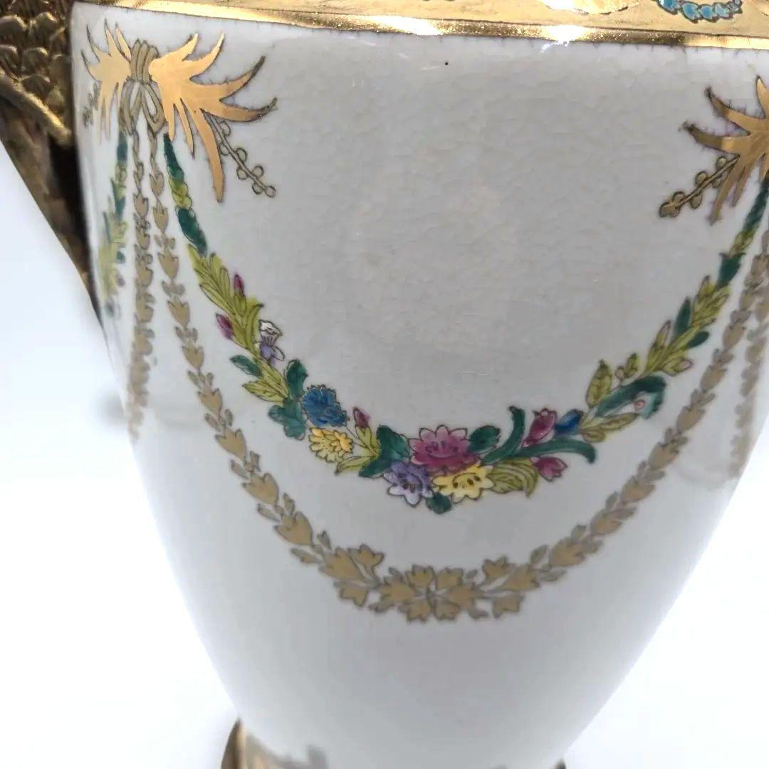 アンティーク 陶器製花瓶 白鳥のハンドル