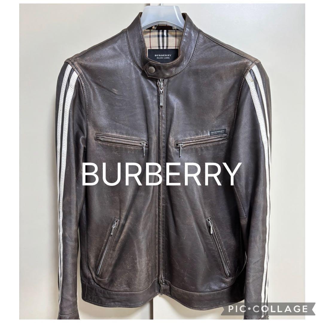 バーバリーブラックレーベル　羊革　シングルライダースジャケット　L 三陽商会