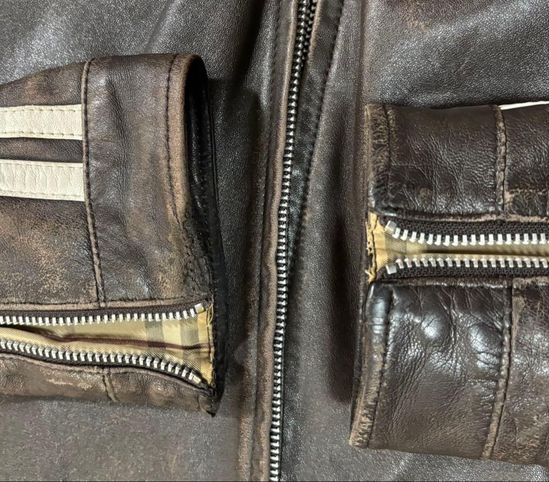 バーバリーブラックレーベル　羊革　シングルライダースジャケット　L 三陽商会