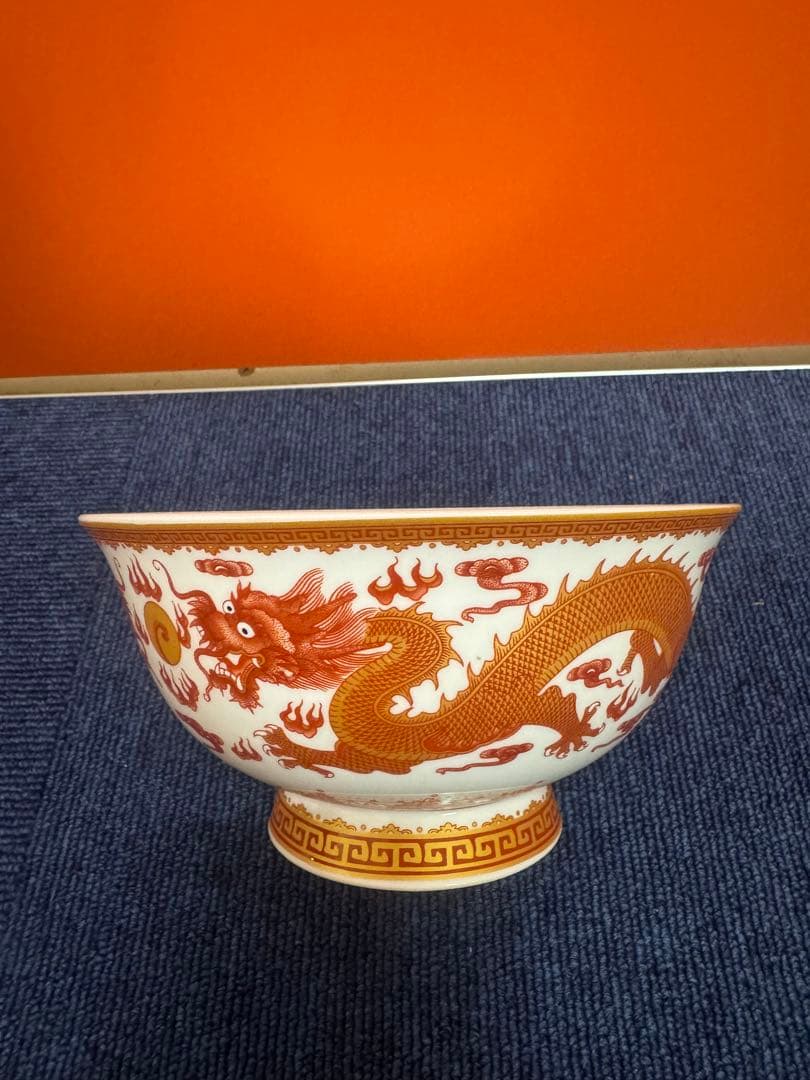 1794  中国骨董　大清乾隆年製銘　色絵双龍戯珠 茶碗　時代物