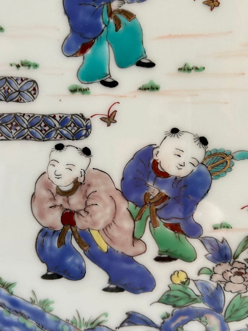 三川内焼 手描き　伝統工芸士　文恵作　唐子　陶板 陶額