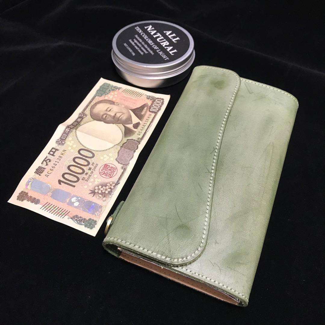 ハ*ラ様 緑長財布 本革 ブライドルレザー メンズ ヌメ革　ロングウォレット　レ