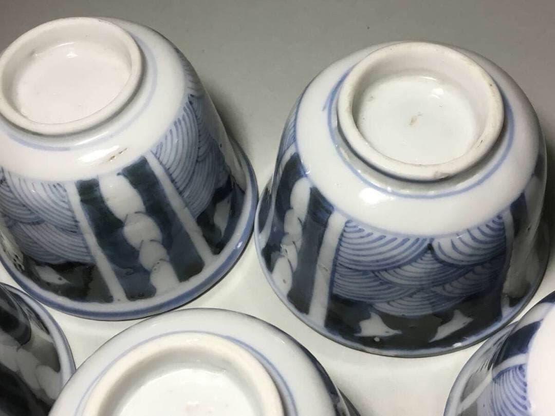 ちどり◆波千鳥 / ４個◆古伊万里 染付け 蕎麦猪口 向付 湯呑み そば猪口