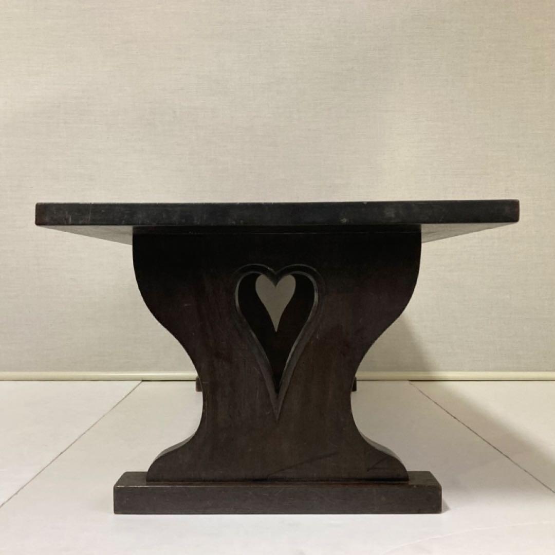 古い味のある文机 座卓 置物台 飾り棚 大型 透かし ハート型 木製 レトロ