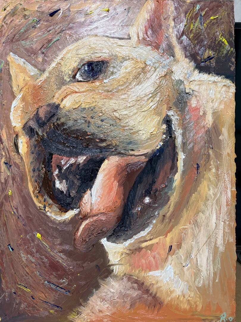 フレンチブルドッグ　犬の油彩画 表現主義