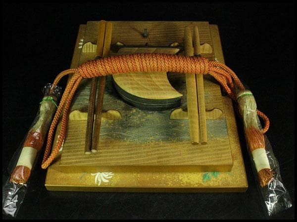 木地 彩色波絵舟硯 小物揃 菊絵 板文庫(K-XA943)