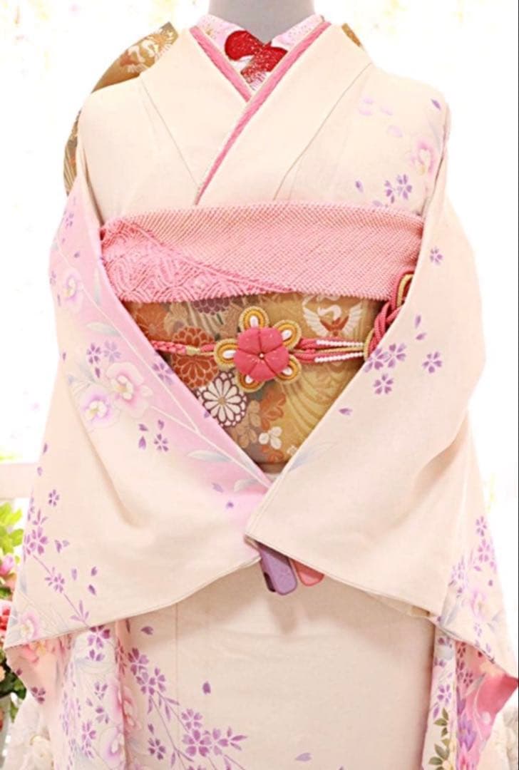 白地に蘭の花❤️可憐で清楚❤️透明感が抜群に可愛い振袖✨袋帯との2点セット