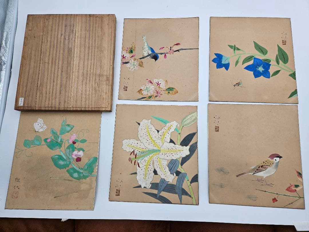 山田規代　花鳥絵５点　日展で活躍する画家　日本絵