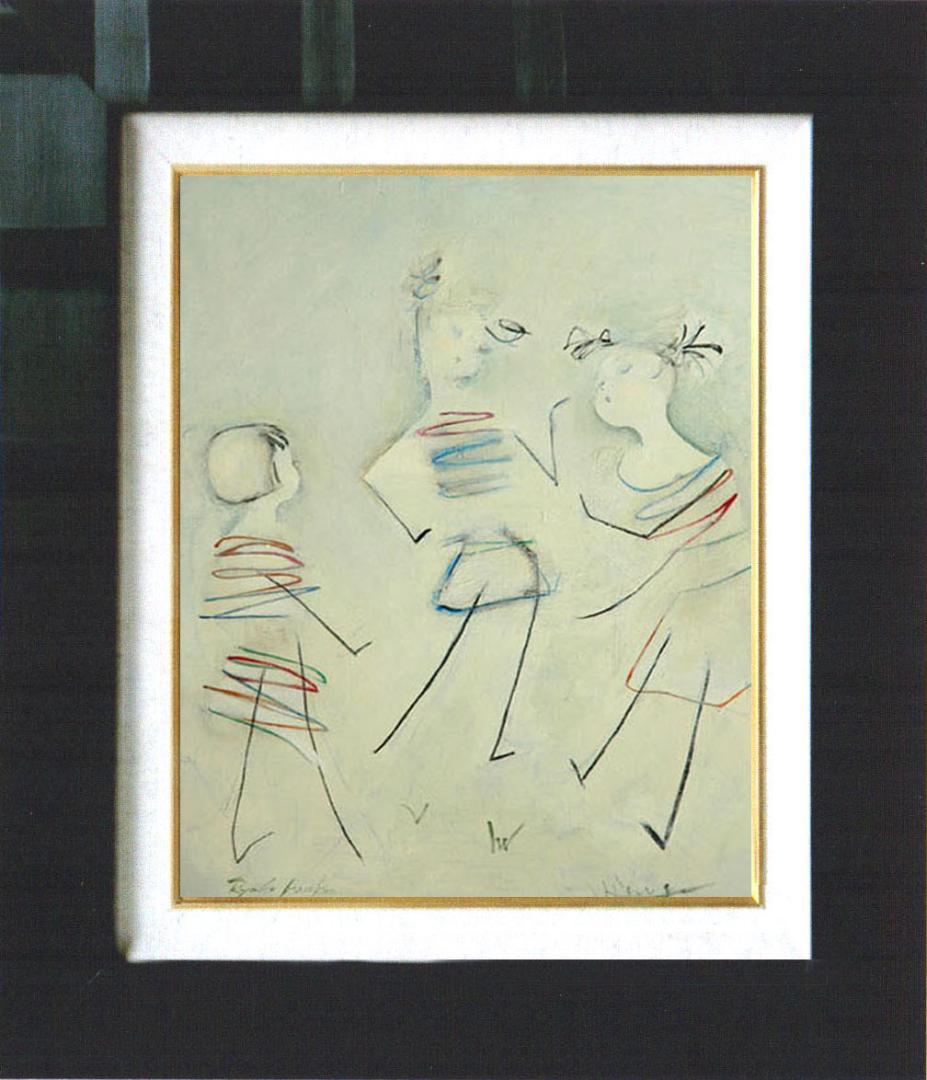 油絵 絵 絵画 インテリア 額付(黒) F4-051513 可愛い子供たち