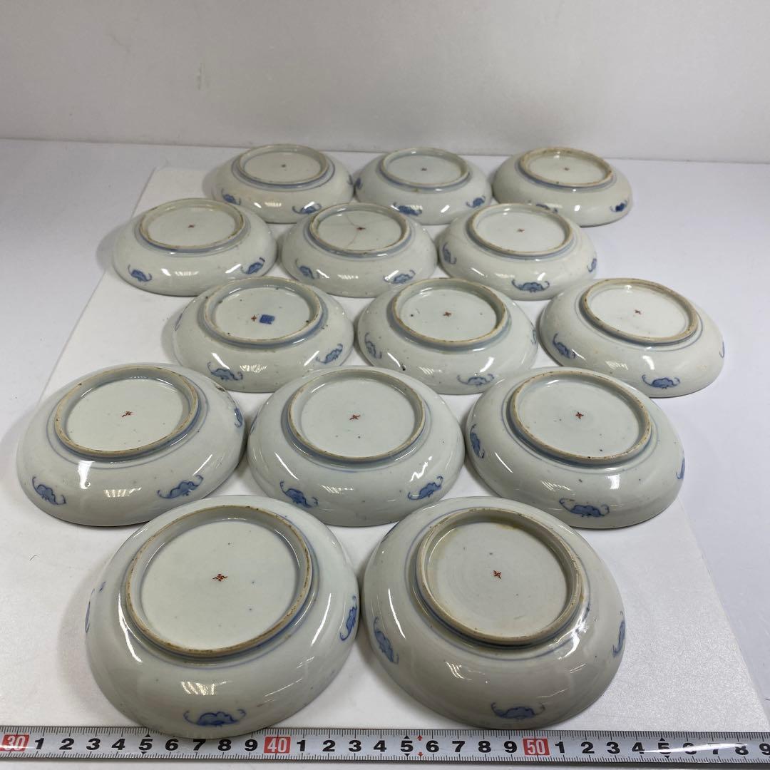 古伊万里　染錦小皿14枚　木箱付　直径約12㎝東Y7-0312④タトニ