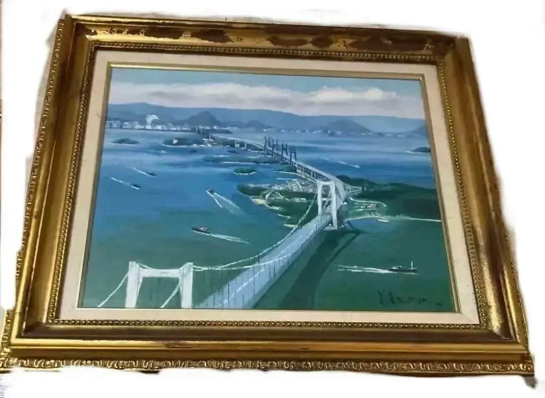 瀬戸内海　絵画　額縁付き