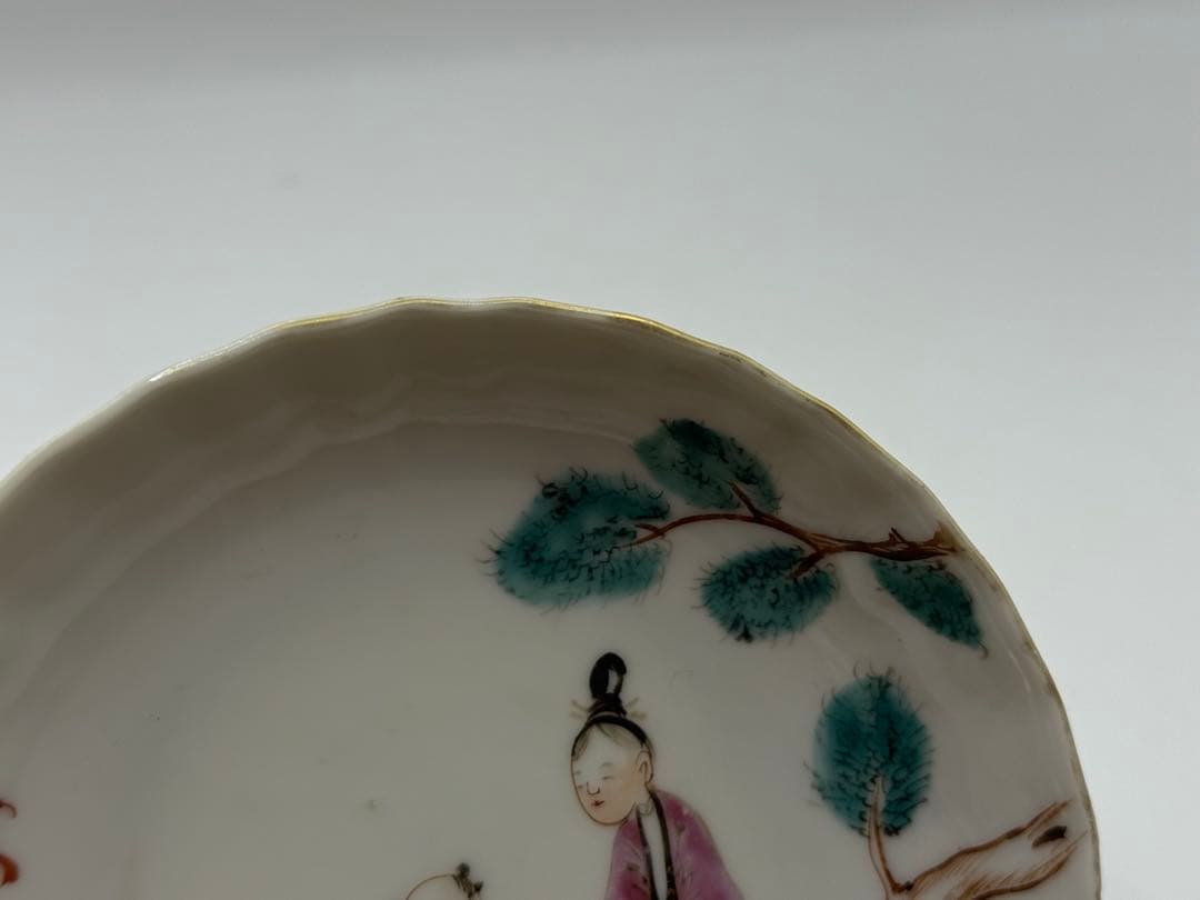 中国　清時代　乾隆時期　粉彩人物紋湯呑み&小皿　アンティーク　送料込み0608
