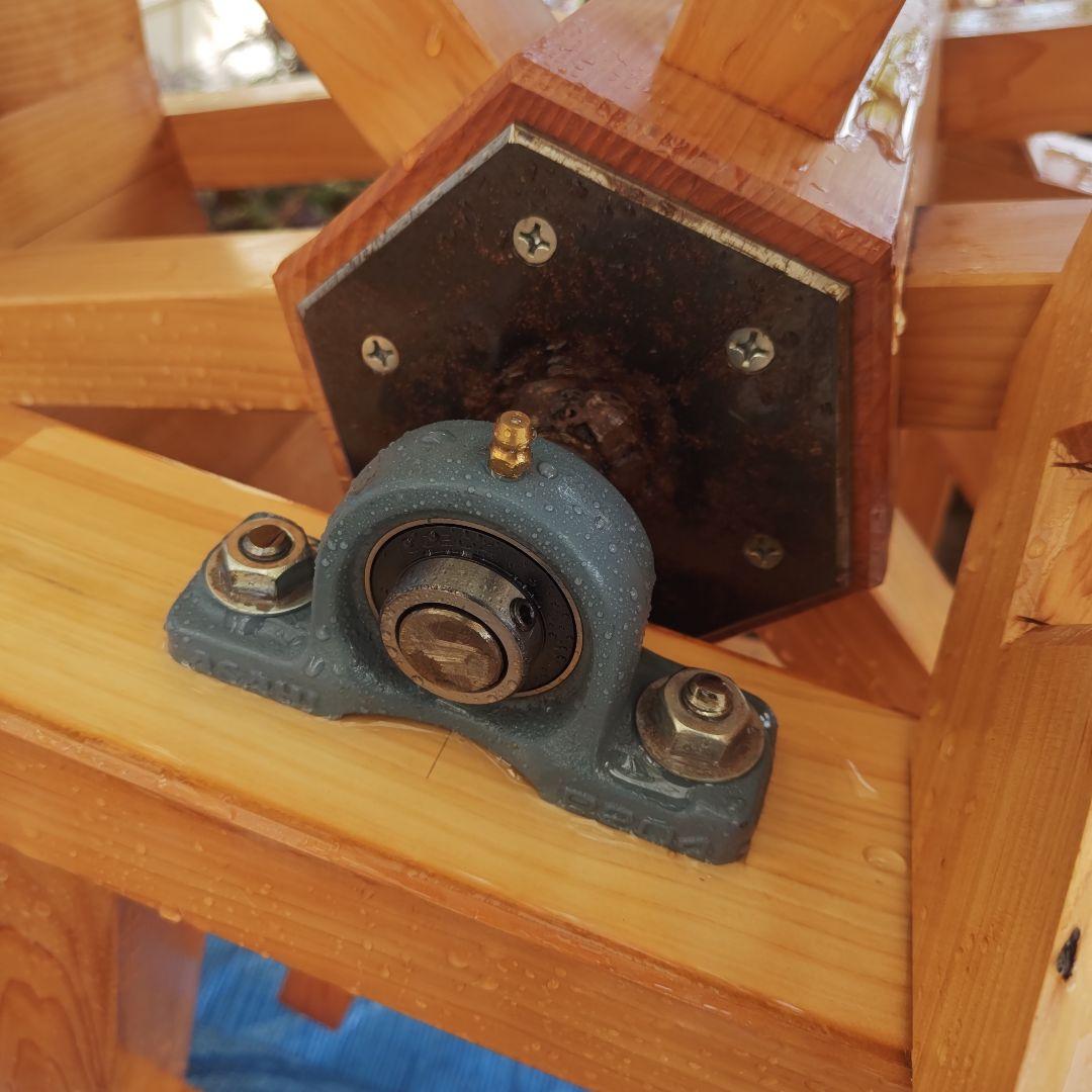 手作り 木製水車 庭園 和風 オブジェ 置物 完動品　90㌢