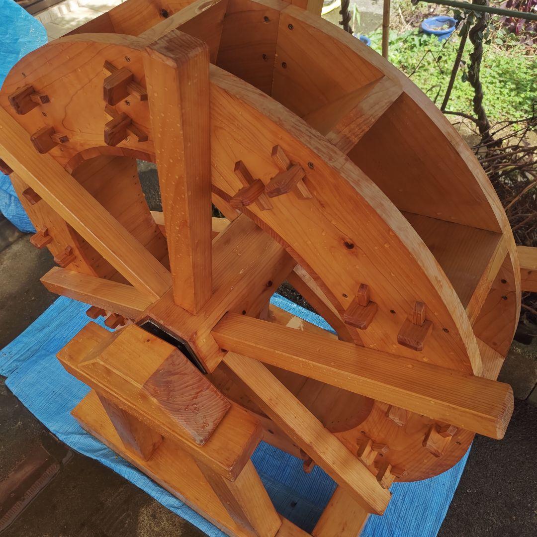 手作り 木製水車 庭園 和風 オブジェ 置物 完動品　90㌢