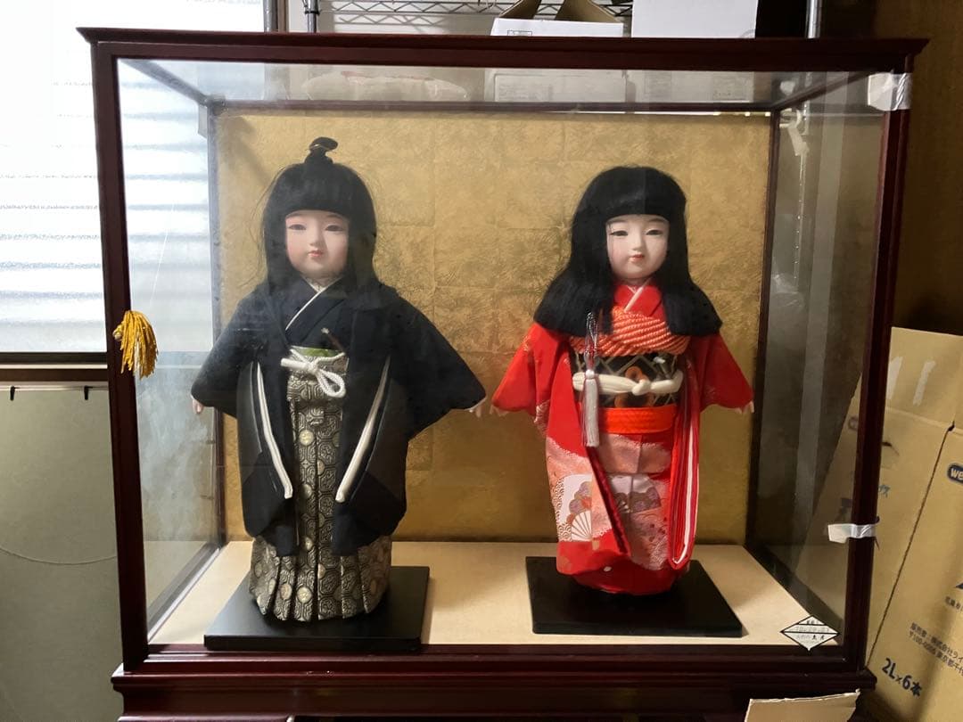 市松人形 2体セット 黒赤衣装