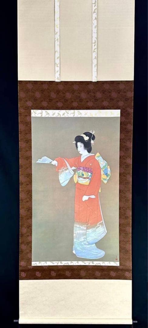 上村松園「序の舞」絹本 共箱 複製 美人画 日本画 掛軸　茶道具