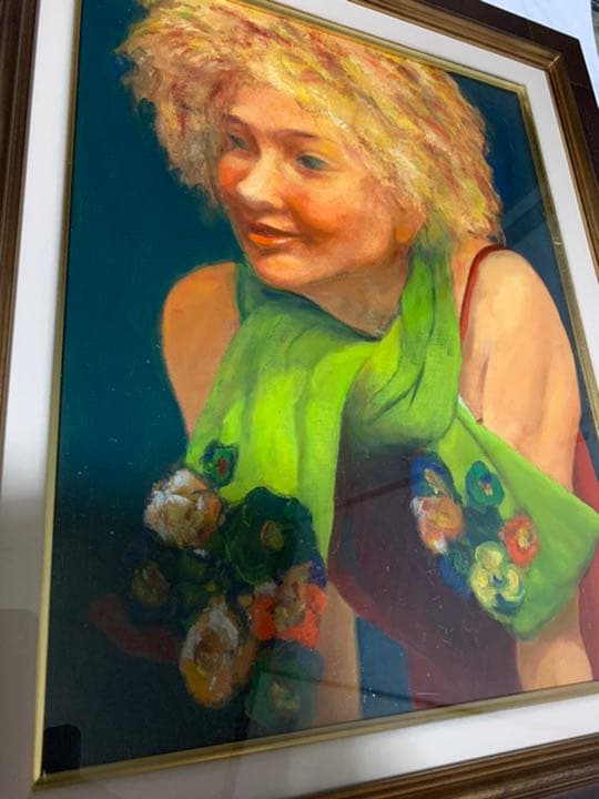 美術品 絵画 油彩 『黄緑色のマフラー』