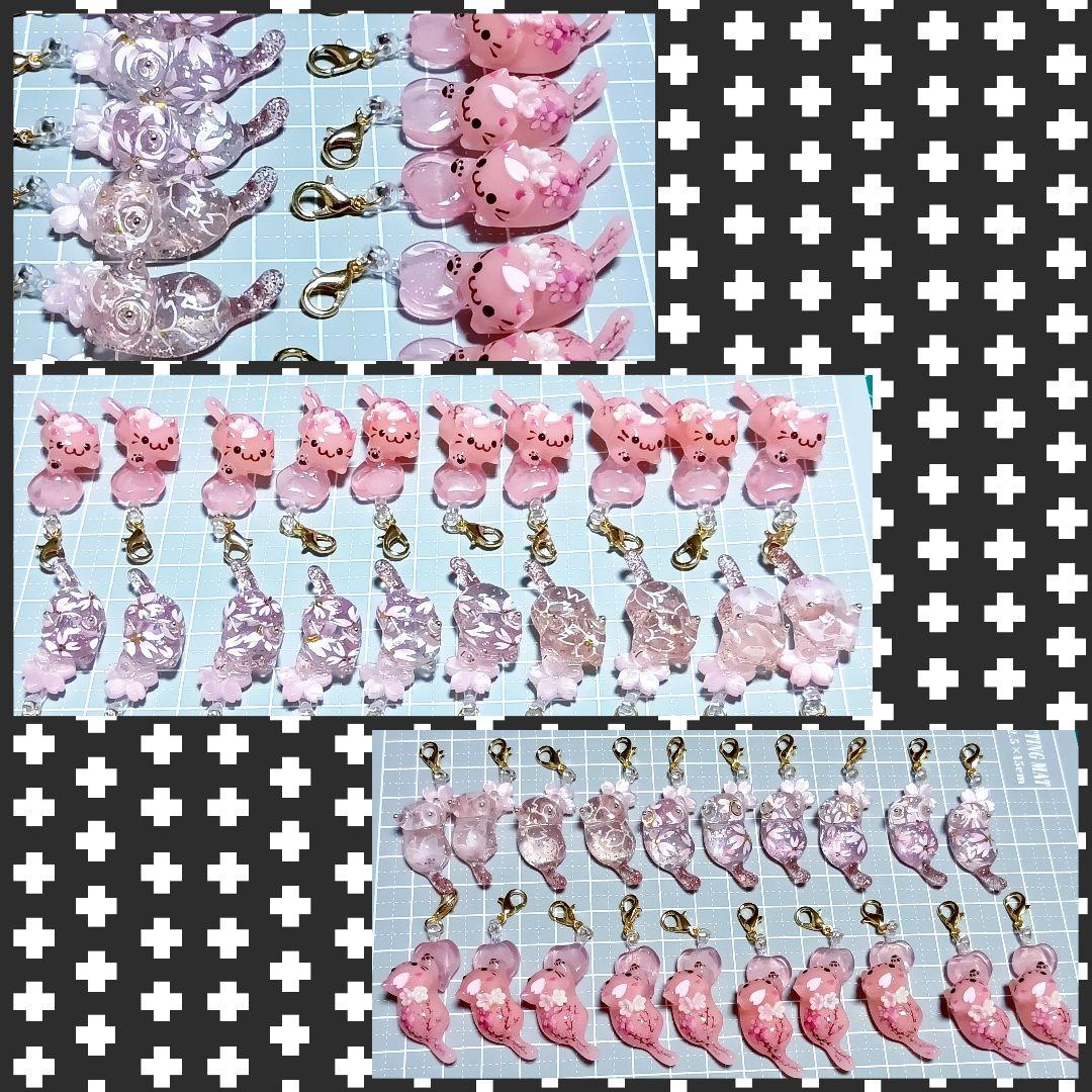 M様オーダー★　蓄光　桜　レジンチャーム　ミニチュア　猫ぱん　猫カフェ　軽量粘土