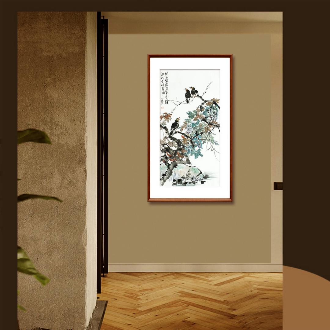 中国の花鳥画 「開到紫藤芳事盡」水墨画 肉筆画真跡保証あります R-10101