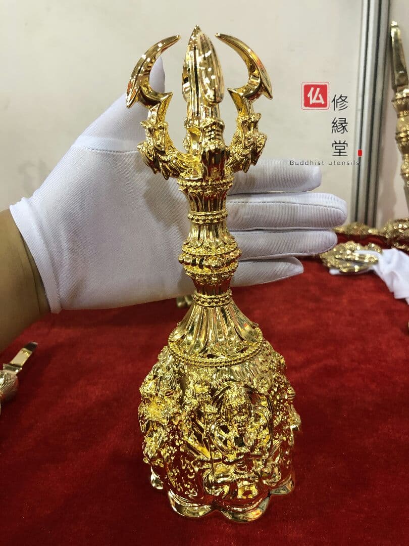 密教法具 四大明王 法器 金剛鈴 真鍮金メッキ 26cm