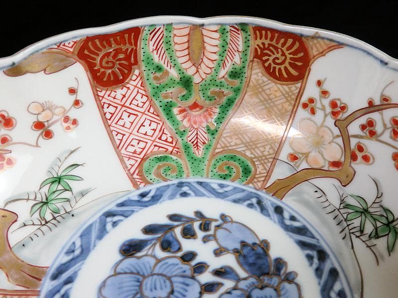 古伊万里　金襴手　牡丹に松竹梅の図　大振膾皿　３客　C784AS-CFz