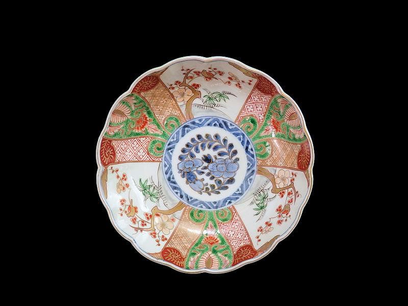 古伊万里　金襴手　牡丹に松竹梅の図　大振膾皿　３客　C784AS-CFz