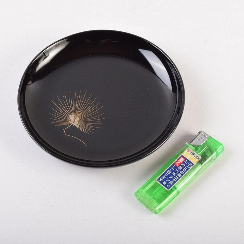 輪島塗　大向高洲堂　黒漆　飛松沈金　銘々皿　五客　共箱　N　8969