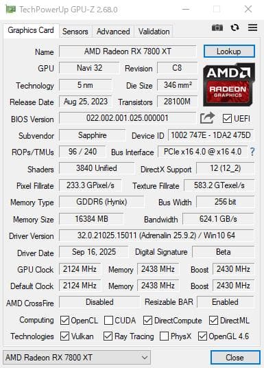 Sapphire Pulse RX7800XT 16GB グラフィックボード