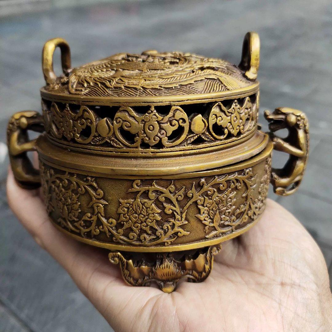 銅器 香炉 龍鳳薫香炉 盤香炉 茶道香炉 装飾品 工芸品 置物