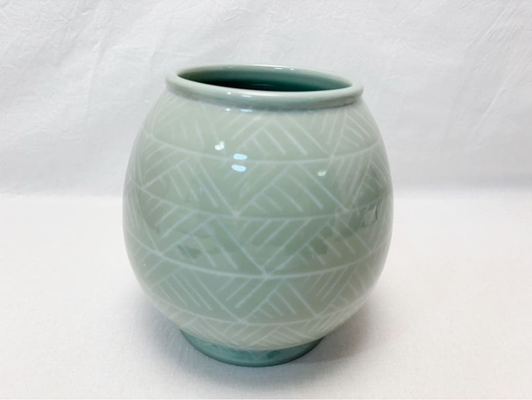 未使用 茶道具 手塚 祥堂造 三島青瓷？芊紋 水指 塗蓋 水差 茶器 共箱