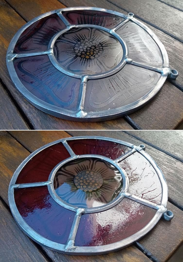 アメリカ ステンドグラス 中世風 教会風 花文様バラ窓グラスマスターズ社 花紋様