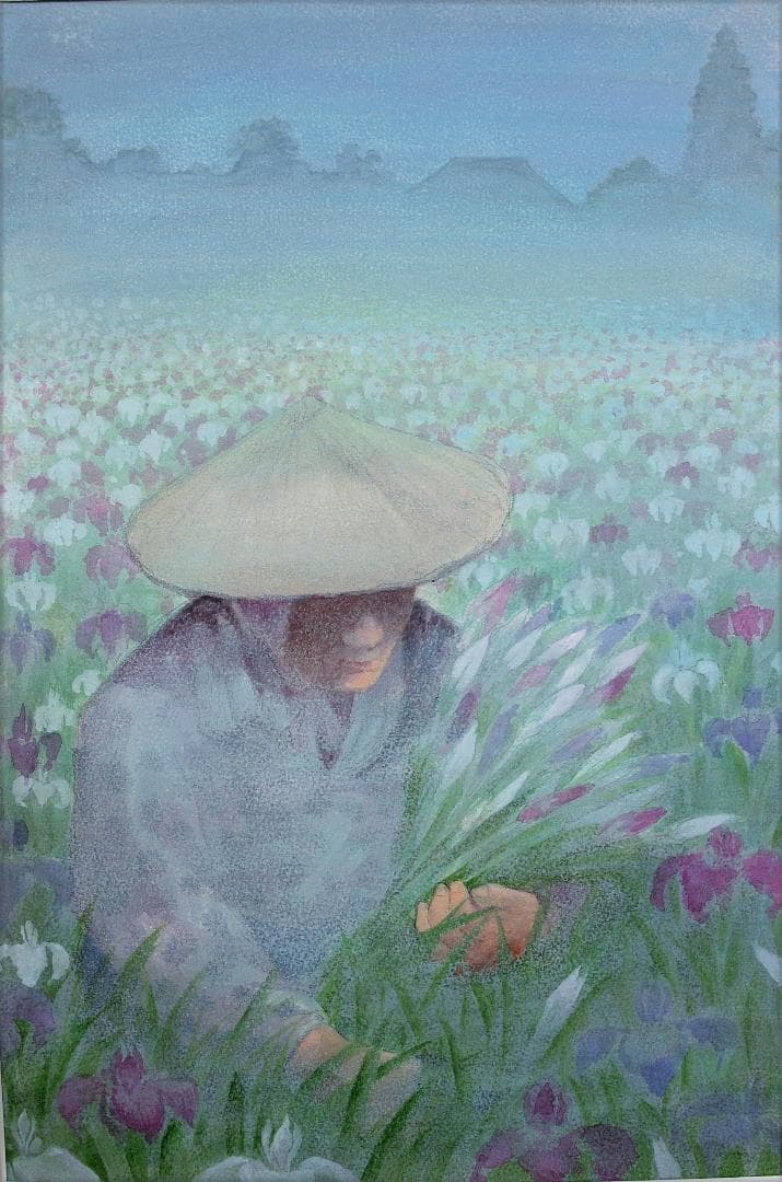 絵画「あやめ摘む」　水彩画