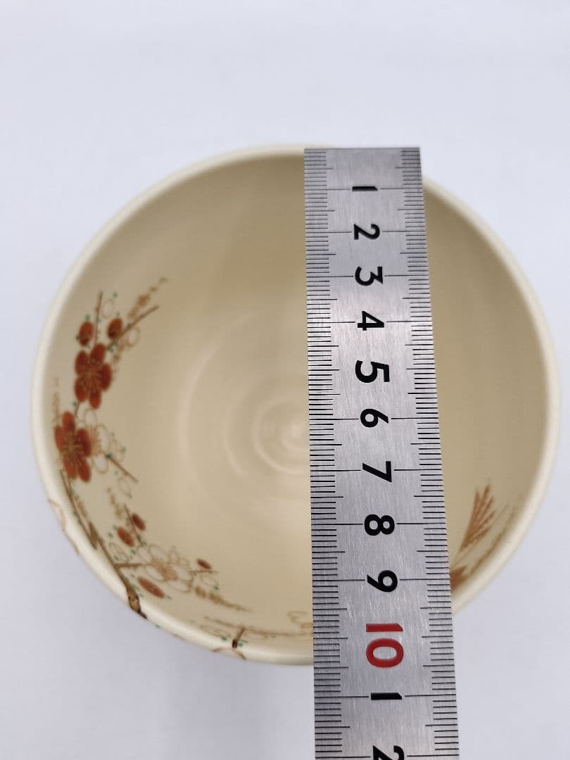 c166【新品・未使用】茶碗 色絵 四季草花 南口閑粋 木箱 茶道具 NI7