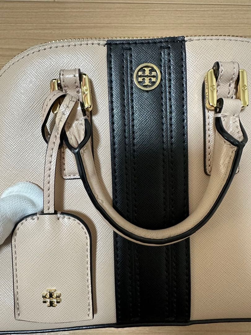 【保存袋付き】 トリーバーチ 2way ベージュ ブラック ハンド ショルダー