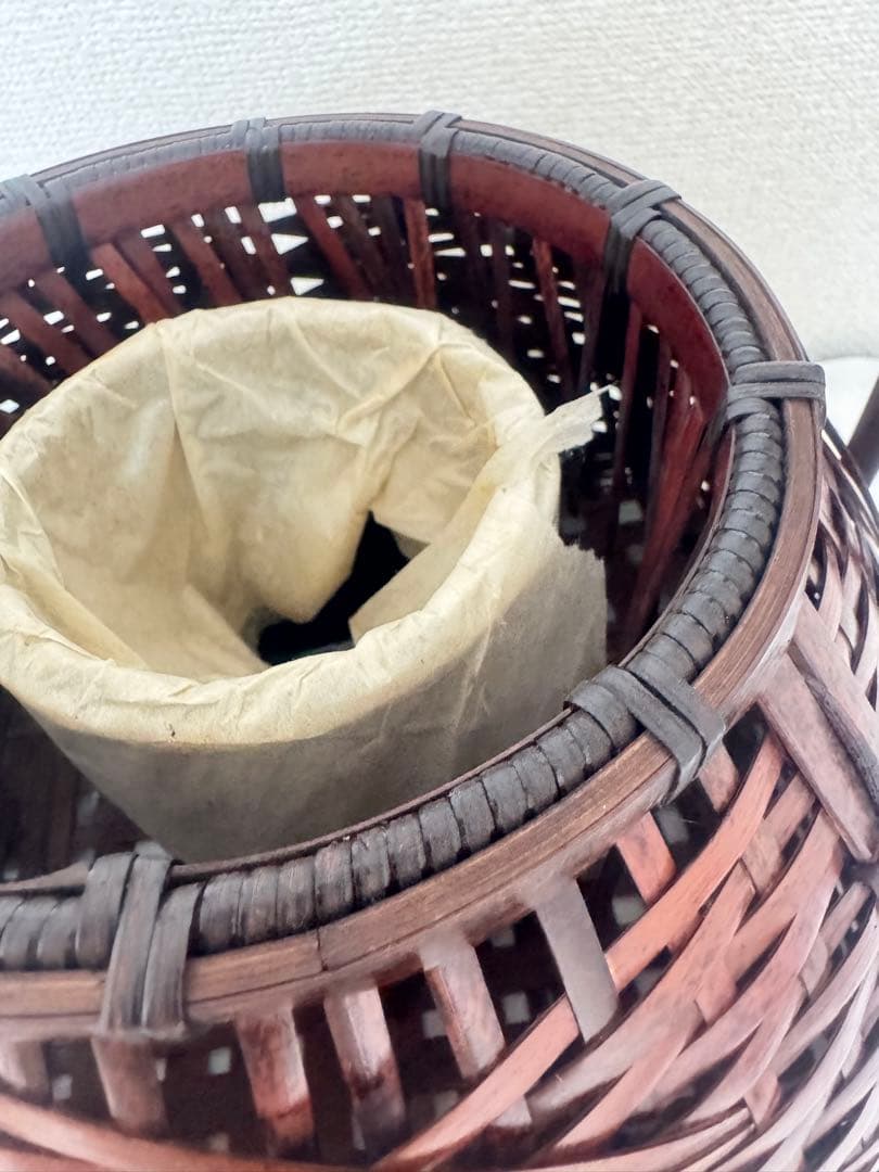 京竹工芸花籠　竹籠　花入　茶道具平安竹美斎　未使用